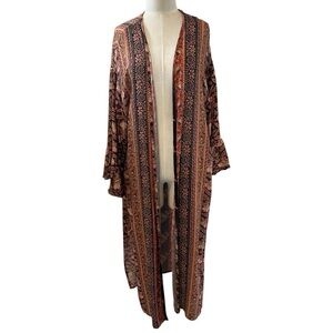 NWT Soft Surroundings Boho Red & Orange Floral Print Maxi Duster